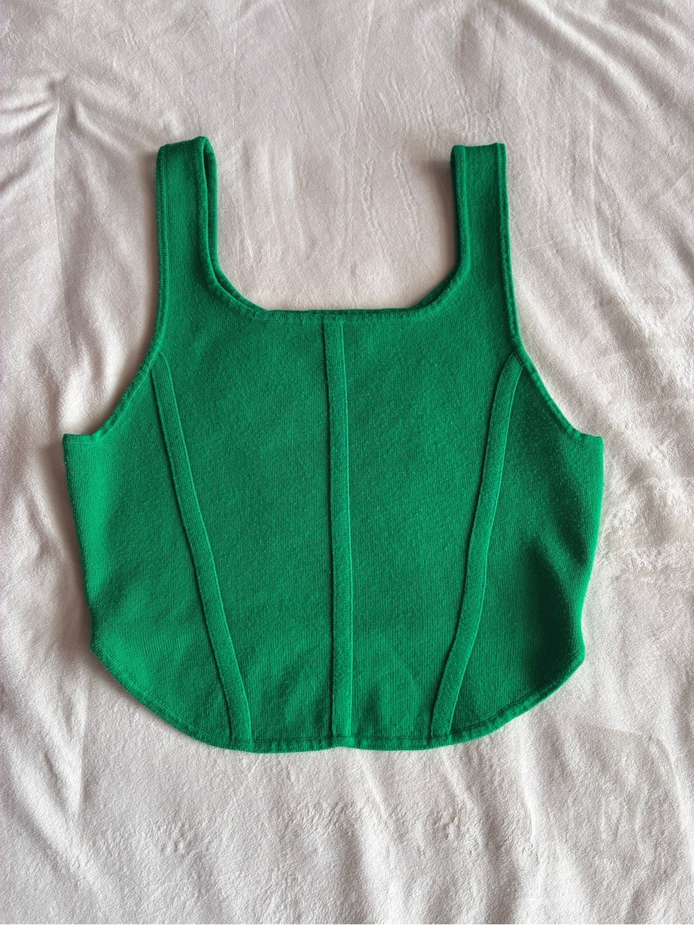Luna Ivy Green Knit Corset Square Neck Tank Top L